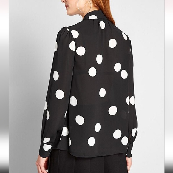 Black Polka Dot Marvel the Masses Tie-Neck Blouse - ModCloth - Picture 3 of 6